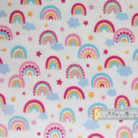 Printed Cotton Wincyette - White/Rainbows