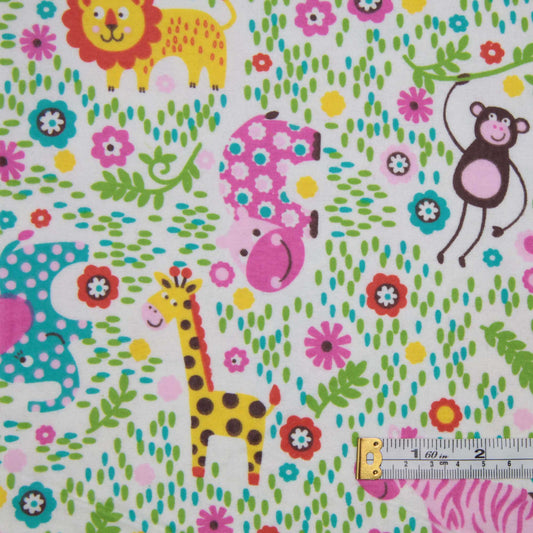 Printed Cotton Wincyette - White/Jungle