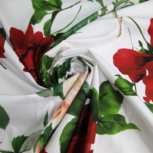 Cotton Sateen - Super Large Red Roses