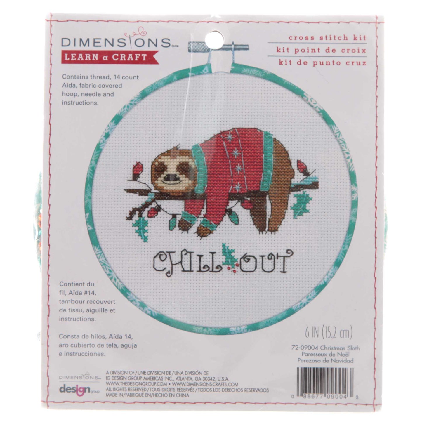 Christmas Sloth Cross Stitch Kit