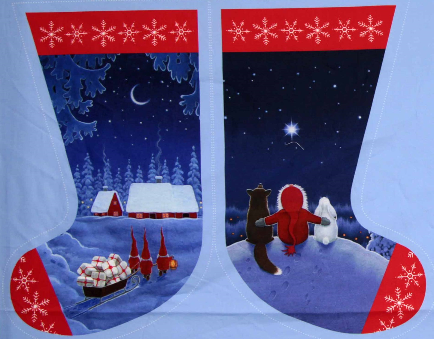 Tomten's Village - Xmas Stocking Panel - 2 small stockings
