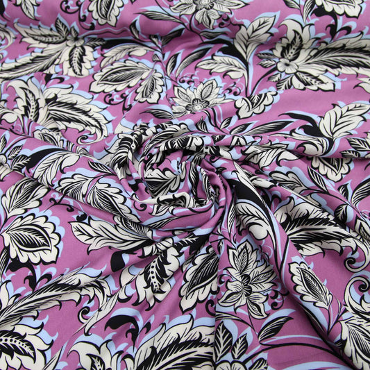 Roscoe Printed Rayon fabric - Pink/Blue