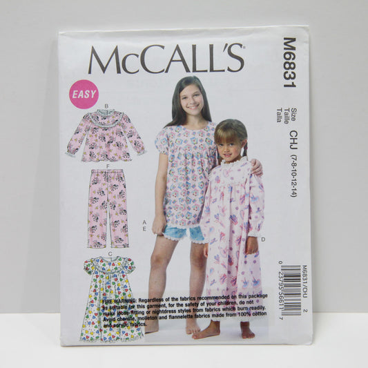 M6831 Childrens Tops, Gown, Shorts and Pants