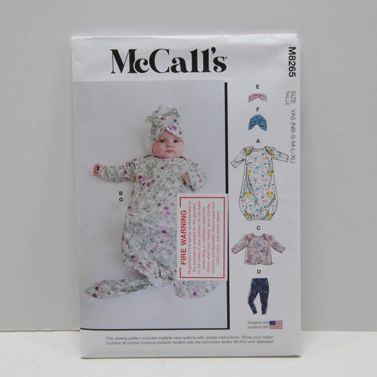 M8265 Infants Gown, Top, Pants, Headband and Hat