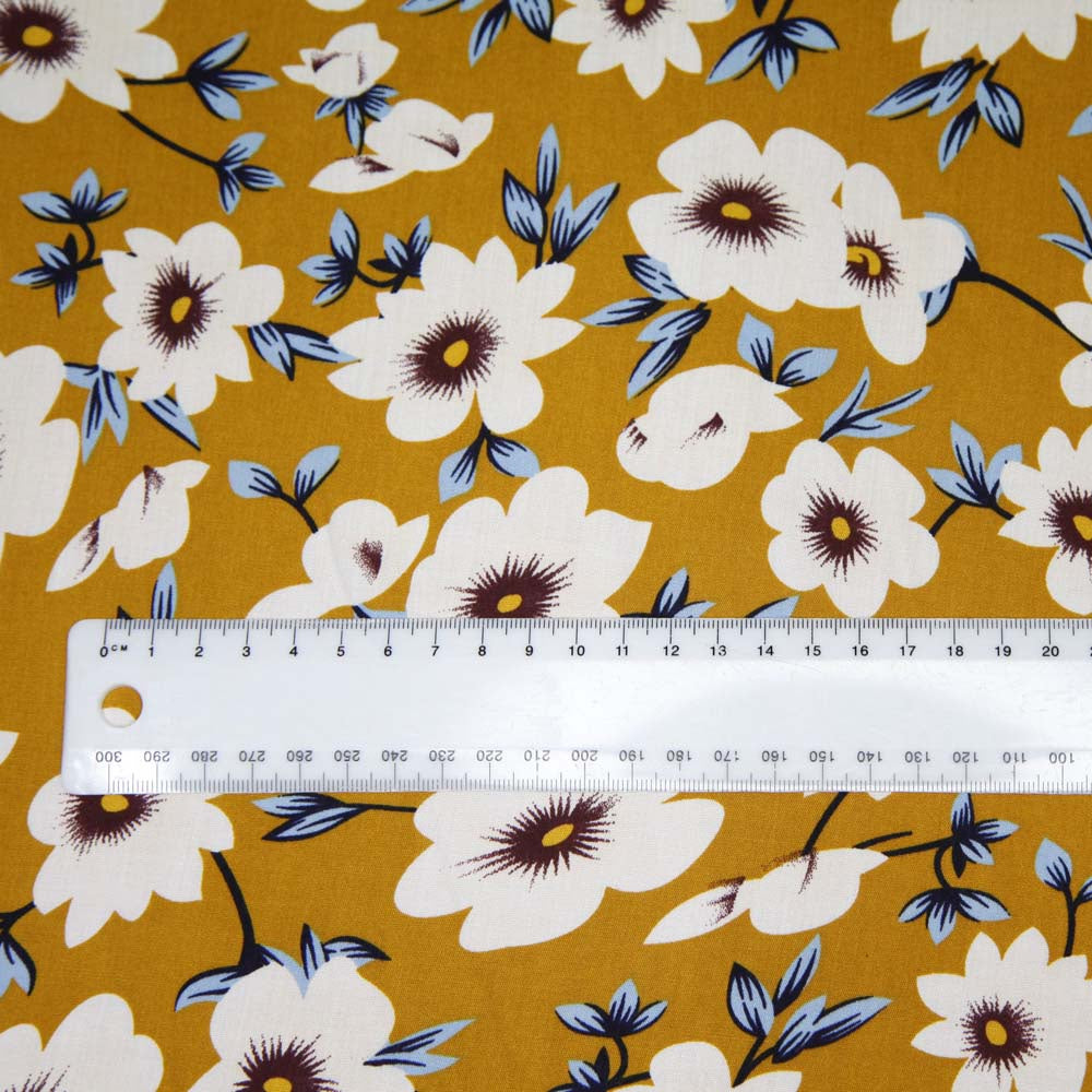 Printed Rayon Floral - Mustard Yellow