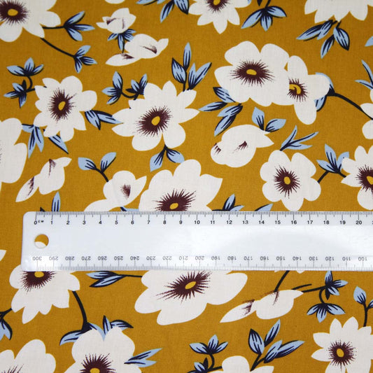 Printed Rayon Floral - Mustard Yellow