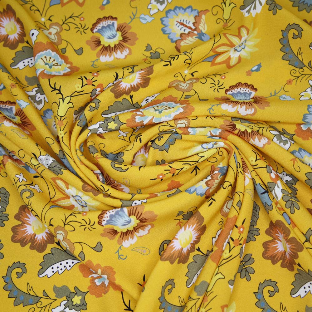 Printed Viscose Rayon Floral - Yellow