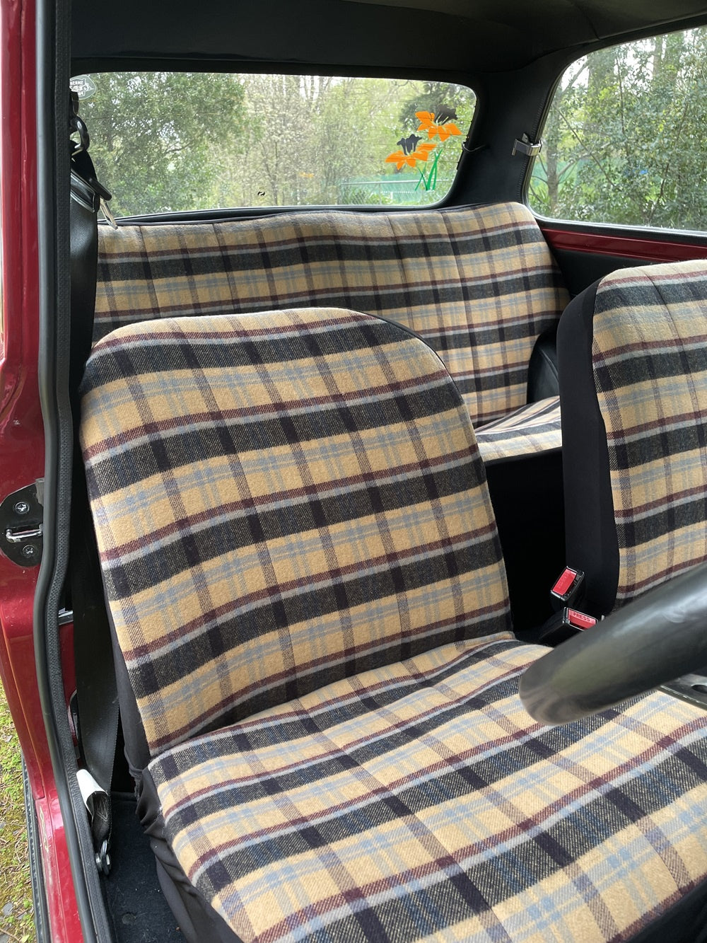 Beige Brown Tartan Front & Back Seat Covers