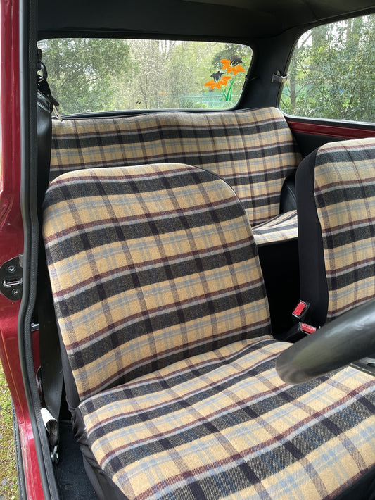 Beige Brown Tartan Front & Back Seat Covers