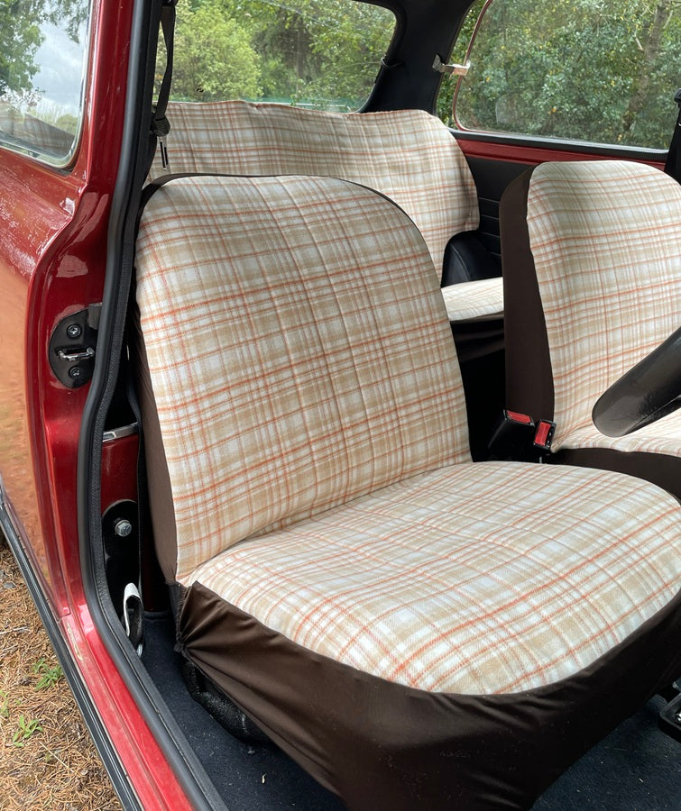 Beige Orange Tartan - Classic Mini Front Seat Covers