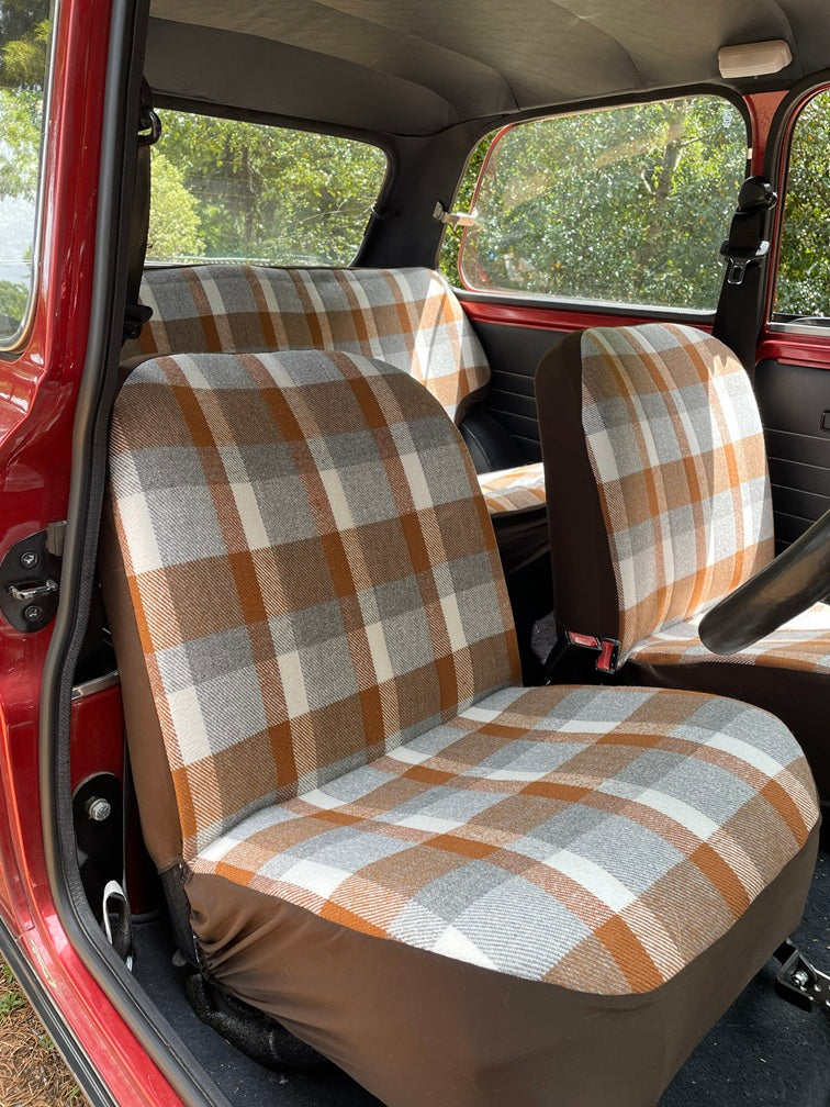 Caramel Brown Tartan - Classic Mini Front Seat Covers