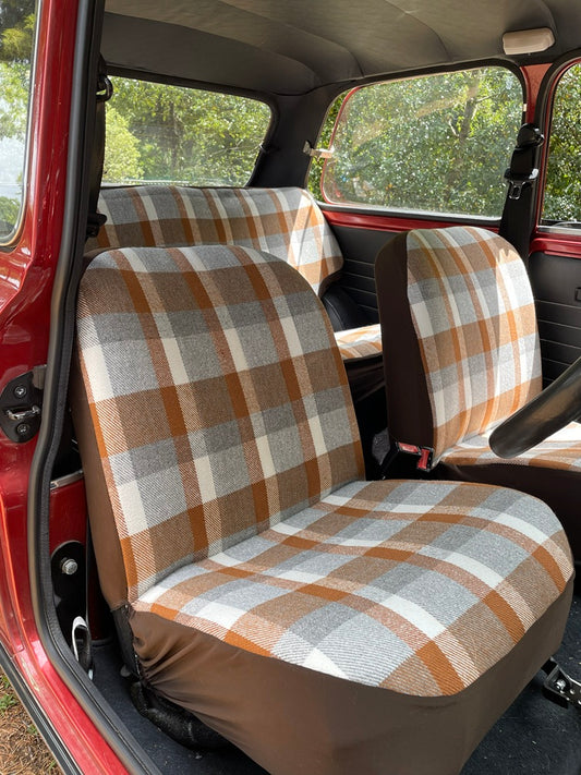 Caramel Brown Tartan - Classic Mini Front Seat Covers