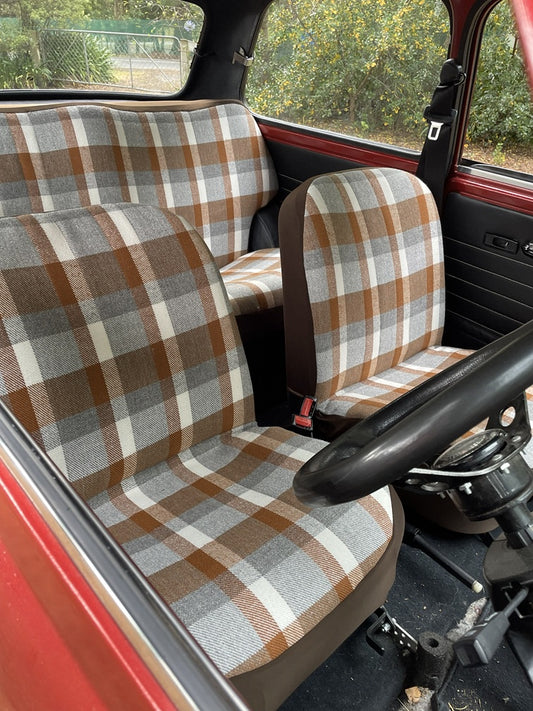 Caramel Brown Tartan - Classic Mini Front & Back Seat Covers