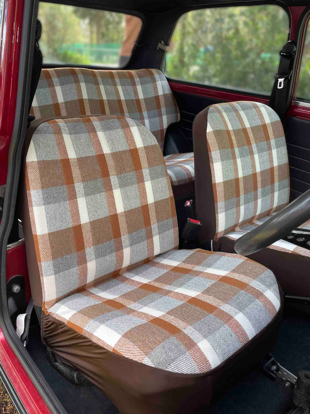Caramel Brown Tartan - Classic Mini Front & Back Seat Covers