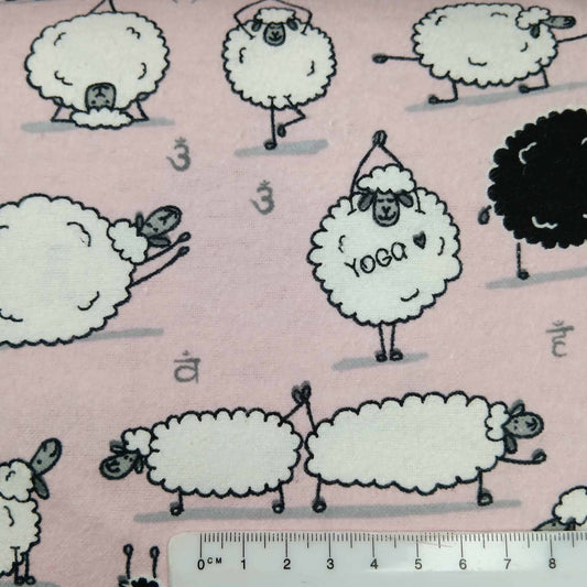 Printed Cotton Wincyette - Sheep/Pink