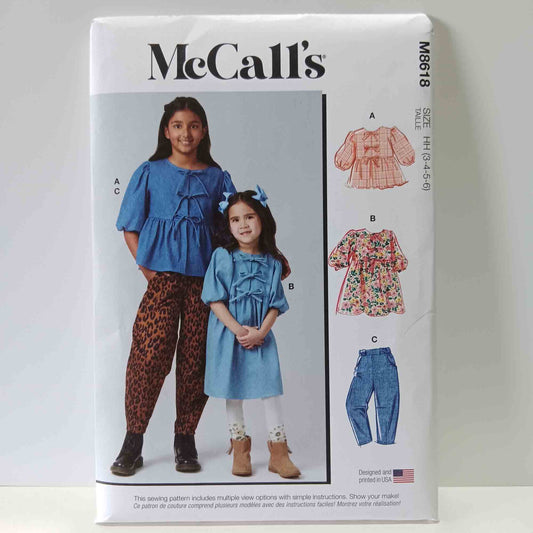 M8618 Childrens and Girls Top, Dress and Pants