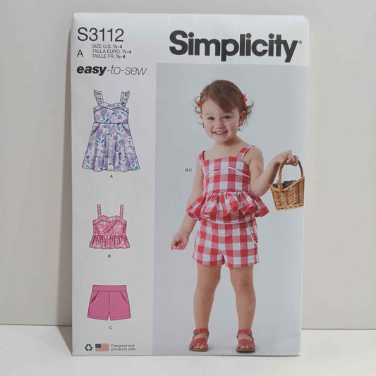 S3112 Toddlers Dress, Top and Shorts