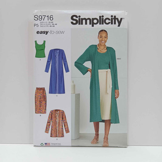 S9716 Misses Knit Top, Cardigan and Skirt