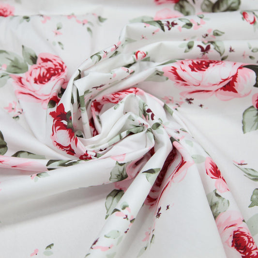 Cotton Sateen - White with Roses