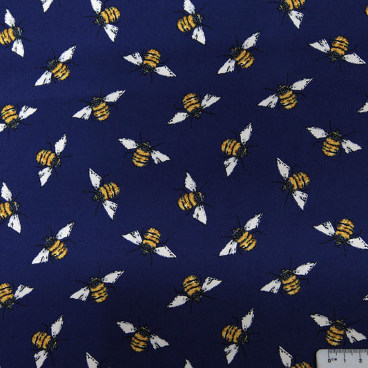 Cotton Fabric - Blue with Bees