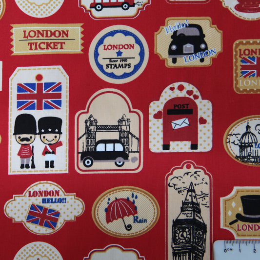 Cotton Fabric - London Ticket Red