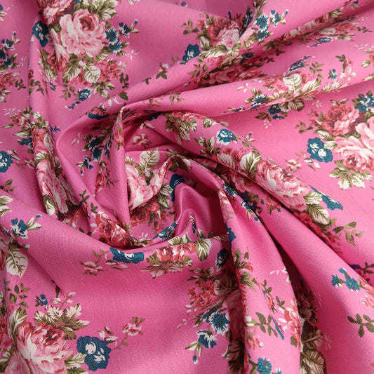 Cotton Sateen - Pink Roses