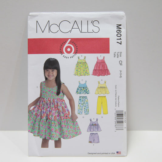 M6017 Toddlers and Childrens Tops, Dresses, Shorts and Pants