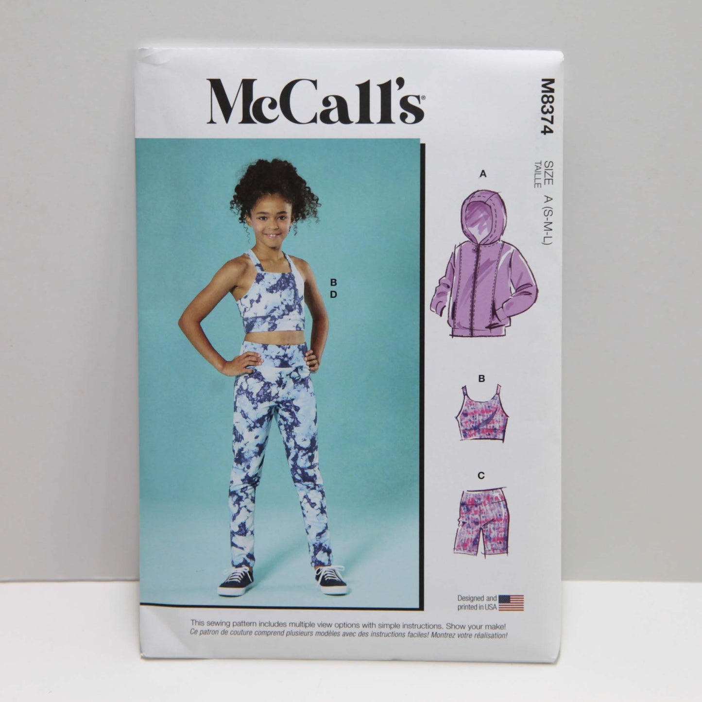 M8374 Girls Knit Jacket, crop top and leggings