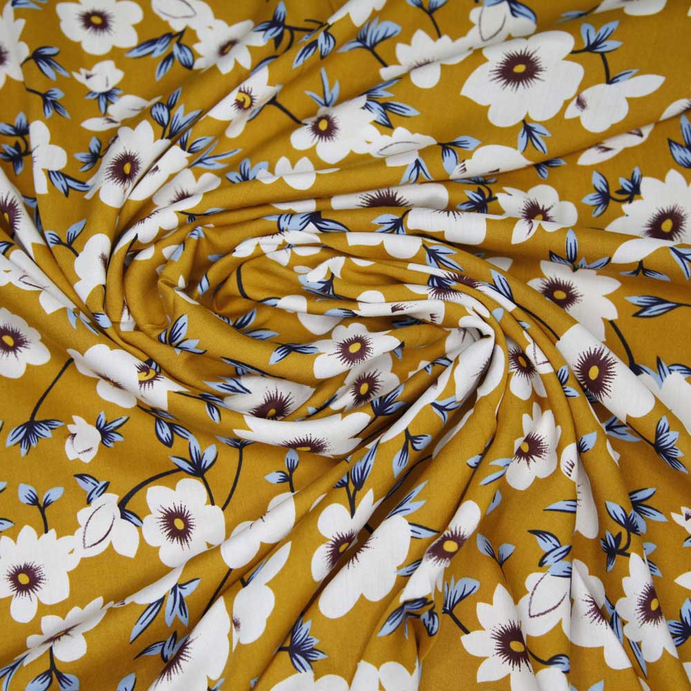 Printed Rayon Floral - Mustard Yellow